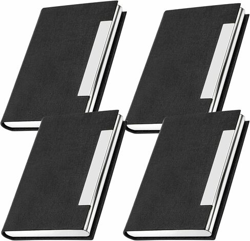 aellabus Professional Business Card Holder for Women/Men 4pcs, PU Leather Metal Credit Card Holder, RFID Blocking Card Holder, Pocket Business Card Organizer with Magnetic Shut (Black) in Kuwait
