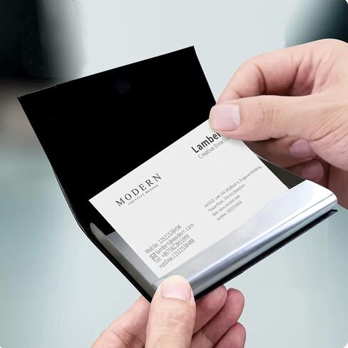 aellabus Professional Business Card Holder for Women/Men 4pcs, PU Leather Metal Credit Card Holder, RFID Blocking Card Holder, Pocket Business Card Organizer with Magnetic Shut (Black) in Kuwait