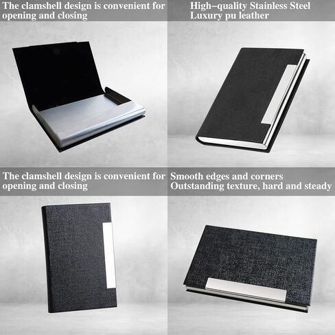 aellabus Professional Business Card Holder for Women/Men 4pcs, PU Leather Metal Credit Card Holder, RFID Blocking Card Holder, Pocket Business Card Organizer with Magnetic Shut (Black) in Kuwait