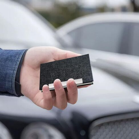 aellabus Professional Business Card Holder for Women/Men 4pcs, PU Leather Metal Credit Card Holder, RFID Blocking Card Holder, Pocket Business Card Organizer with Magnetic Shut (Black) in Kuwait