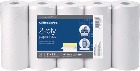 Office Depot 2-Ply Paper Rolls, 3in. x 85ft., Canary/White, Pack Of 10, 109275 in Saudi Arabia