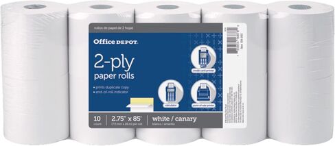 Office Depot 2-Ply Paper Rolls, 2 3/4in. x 85ft., Canary/White, Pack Of 10, 109093 in Saudi Arabia