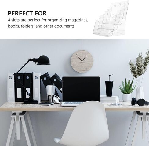 حامل كتيب حامل ملف أكريليك شفاف حامل ملف عملي من أربع طبقات لمجلة رف سطح المكتب 1 قطعة رف عرض الكتيب in Kuwait