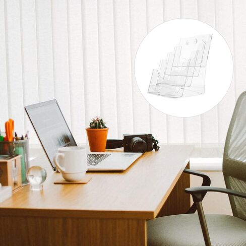 حامل كتيب حامل ملف أكريليك شفاف حامل ملف عملي من أربع طبقات لمجلة رف سطح المكتب 1 قطعة رف عرض الكتيب in Kuwait