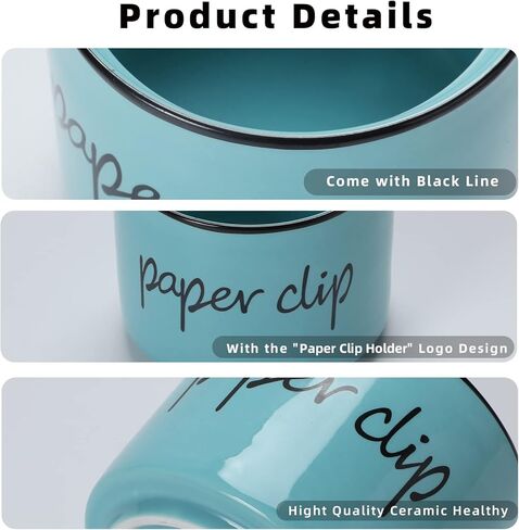 Farmhouse Paper Clip Holders,Ceramic Binder Clip Dispenser Organizer for Desk ,Cute Office Push Pins Holder (Black) in Kuwait