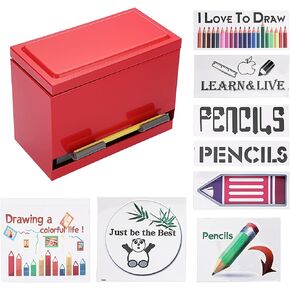 BTSKY Stainless Steel Pen and Pencil Dispenser Holder with New Upgraded 8 Stickers - Bulk Storage and Dispensing for Home Office Use or Gift, Pencils Not Included (Red)