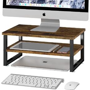 Ekisemio 2-Tier Monitor Stand Riser, Wood Desk Organizer Stand for Laptop, Computer, iMac, Pc, Printer, Black in Kuwait