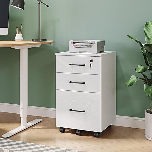 3 Drawers Wooden Locking File Cabinet with Storage Removable File Cabinet for Home Office,Under Desk Filing Cabinets(Black) in Saudi Arabia