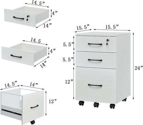 3 Drawers Wooden Locking File Cabinet with Storage Removable File Cabinet for Home Office,Under Desk Filing Cabinets(Black) in Saudi Arabia