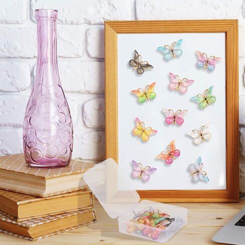 12 قطعة من دبابيس دفع الفراشة من ZELARO، دبابيس إبهام مزخرفة من الأكريليك، دبابيس دفع ملونة لطيفة للوحة الفلين، لوحة الإعلانات، الخريطة، جدار الصور in Kuwait