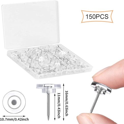 iJiGui 150 قطعة من مسامير الإبهام الشفافة، نقطة من الفولاذ المقاوم للصدأ، دبابيس للسبورة البيضاء، دبابيس دفع مزخرفة، دبابيس دفع للوحة الفلين in Kuwait