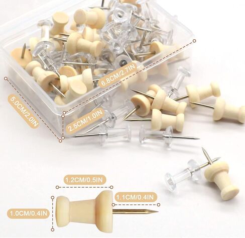 100Pcs Push Pins Thumb Tacks, LIOUCBD 50Pcs Decorative Wood Push Pins and 50Pcs Clear Plastic Head Pins for Wall Vision Board World Map Cork Board, Office Supplies Desk Accessories in Saudi Arabia