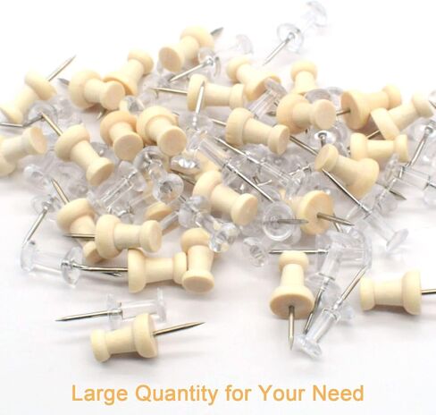 100Pcs Push Pins Thumb Tacks, LIOUCBD 50Pcs Decorative Wood Push Pins and 50Pcs Clear Plastic Head Pins for Wall Vision Board World Map Cork Board, Office Supplies Desk Accessories in Saudi Arabia