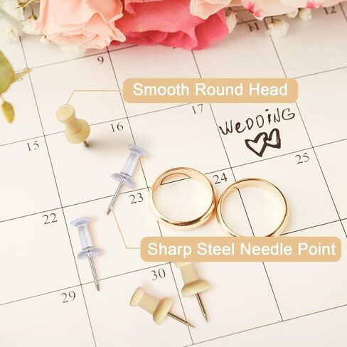 100Pcs Push Pins Thumb Tacks, LIOUCBD 50Pcs Decorative Wood Push Pins and 50Pcs Clear Plastic Head Pins for Wall Vision Board World Map Cork Board, Office Supplies Desk Accessories in Saudi Arabia