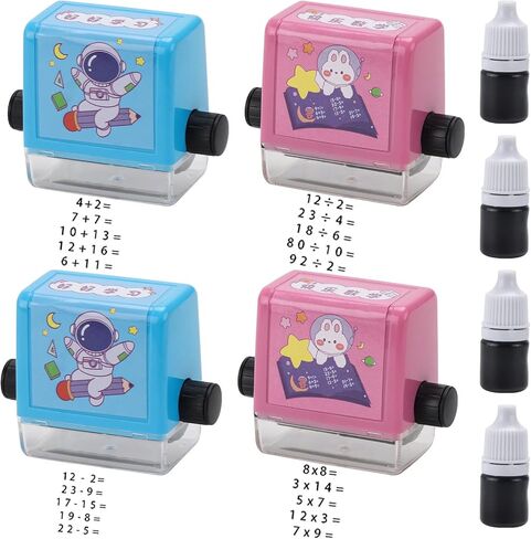 4PCS Roller Digital Teaching Stamp, Addition and Subtraction Seal Within 100 Teaching Math Practice Multiplication Division Roller Stamp for Kindergarten Home School Supplies in Saudi Arabia