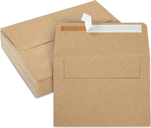 50-Pack Printable A7 Brown Envelopes for 5x7 Cards, Kraft Paper Envelopes with Self-Sealing Flaps for Mailing Graduation, Birthday, Wedding Invitations, (5.25x7.25 in) in Saudi Arabia