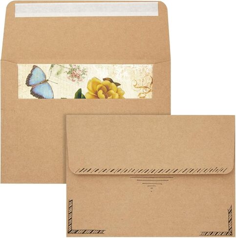 50-Pack Printable A7 Brown Envelopes for 5x7 Cards, Kraft Paper Envelopes with Self-Sealing Flaps for Mailing Graduation, Birthday, Wedding Invitations, (5.25x7.25 in) in Saudi Arabia