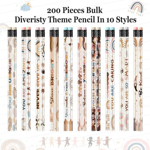 Gerrii 100 Pcs Inspirational Pencils Bulk Diversity Motivational Pencils Boho Rainbow Back to School Pencils with Eraser for Kids Affirmation Gifts Classroom Rewards First Day of School Supplies in Kuwait