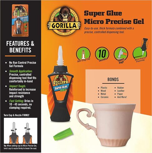 Gorilla Micro Precise Super Glue Gel, 5.5 Gram, Clear, (Pack of 2) in Saudi Arabia