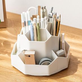 Desktop Organizer with Pencil Holders,360°Rotating Pen Holder for Desk Organizer,9 Compartments and Makeup Brush Holders,Multifunctional Office Supplies for Home,Teachers and School