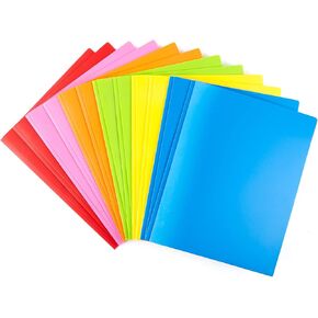 WOT I Heavy Duty Plastic Folders with Pockets and Prongs - 6 Packs, Extra Thick Pocket Folders with Brads/Card Slot, for Letter Size Sheets, Bright Colors School Work and Home