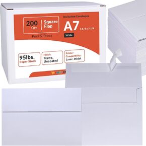 200 Pcs Black A7 Invitation Envelopes 5 1/4 x 7 1/4 Square Flap Envelopes Peel & Seal Self Seal 100lb. for Wedding Shower Bussiness Graduation Invitation Announcement Mailing 5 x 7 Photo Greeting Card