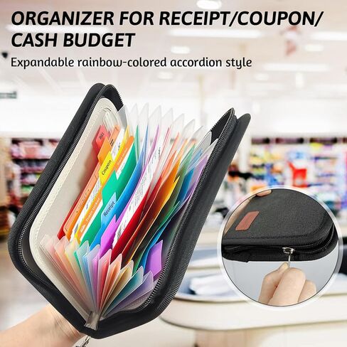 13 Pockets Coupon Receipt Organizer with Card Holder, All in One Expandable Ticket Storage & Card Case with Sticky Labels,Check/Bill/Invoice/Cash Sorter Wallet,for Home, Purse, Car Glovebox in Kuwait