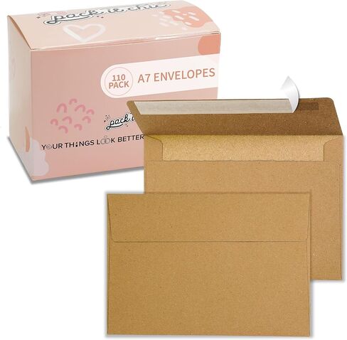 Pack It Chic - مغلفات مقاس 5.5 بوصة × 8.5 بوصة (عدد 110) مظاريف كرافت A9 قابلة للتقشير واللصق للصور والرسائل والدعوات وحفلات الزفاف والإعلانات والعطلات - 5 3/4 بوصة × 8 3/4 بوصة in Saudi Arabia