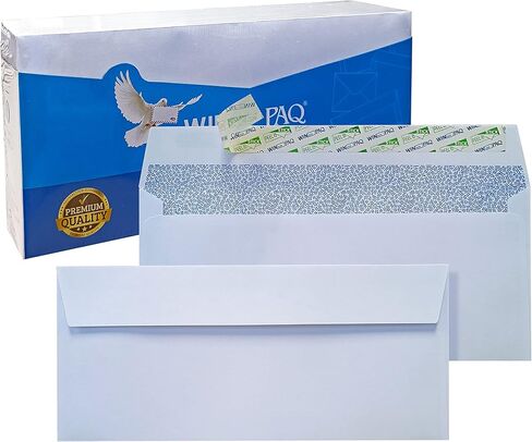 #10 White Security Tinted Peel & Seal Business Mailing Envelopes WINPAQ Brand, Windowless Design 4-1/8 x 9-1/2 Inches, 24lb - 100 Count, perfect for mailing documents, letters, invoices and statements in Kuwait