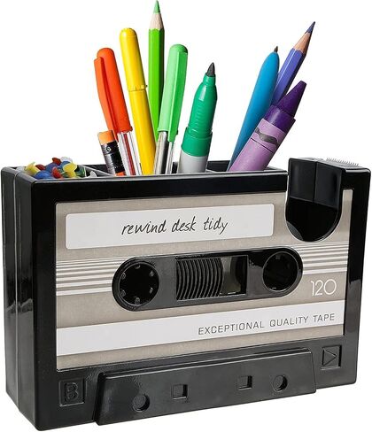 PENCK Cassette Tape Dispenser with Pen Holder Cute Desk Tidy Container Office Supplies Organizer Stationery Storage, Great Gift for Girl Boy, Grey in Saudi Arabia