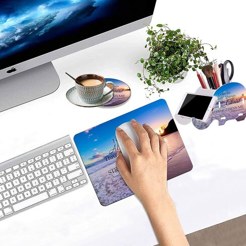 3 in 1 Desktop Accessories Set with Phone Holder Pen Holder + Non-Slip Mouse Pad + Cute Coaster, Multi-Functional Mobile Pen Holder Desktop Storage Box, Stay Positive Work Hard and Make It Happen in Kuwait
