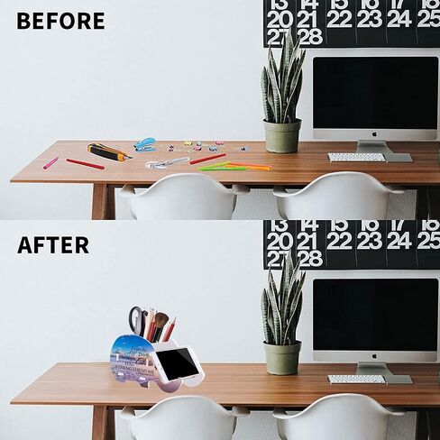 3 in 1 Desktop Accessories Set with Phone Holder Pen Holder + Non-Slip Mouse Pad + Cute Coaster, Multi-Functional Mobile Pen Holder Desktop Storage Box, Stay Positive Work Hard and Make It Happen in Kuwait