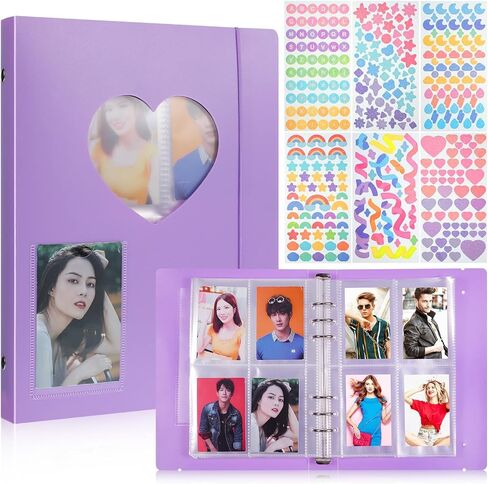 حامل ألبوم بطاقات الصور Gersoniel Kpop مع ملصقات كورية، غلاف A5، 6 صفحات حماية للبطاقات الحلقية (قلب أسود) in Kuwait