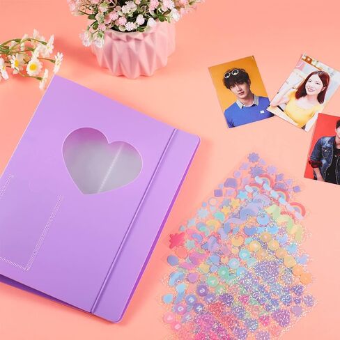 حامل ألبوم بطاقات الصور Gersoniel Kpop مع ملصقات كورية، غلاف A5، 6 صفحات حماية للبطاقات الحلقية (قلب أسود) in Kuwait