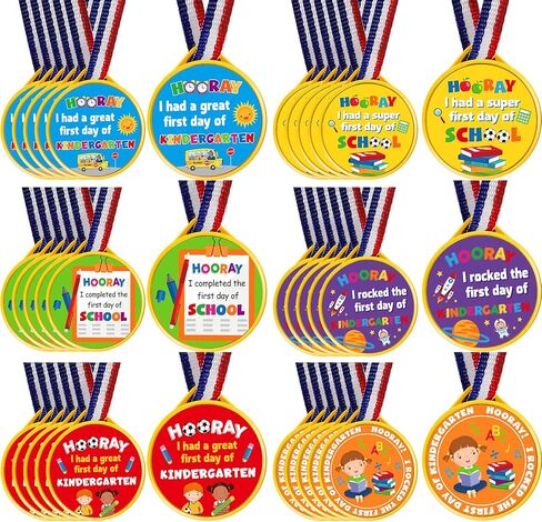 30 قطعة من لوازم العودة الى المدرسة، تشكيلة ميداليات من ستة تصاميم 1.8 انش لجائزة اليوم الاول من المدرسة، ميداليات الترحيب بالعودة الى المدرسة مع شريط رقبة لهدايا حفلات الاطفال في رياض الاطفال in Kuwait