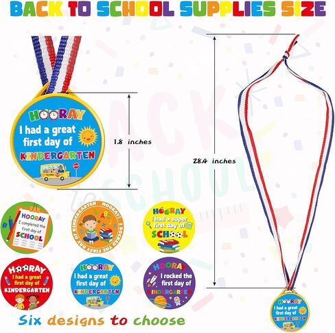 30 قطعة من لوازم العودة الى المدرسة، تشكيلة ميداليات من ستة تصاميم 1.8 انش لجائزة اليوم الاول من المدرسة، ميداليات الترحيب بالعودة الى المدرسة مع شريط رقبة لهدايا حفلات الاطفال في رياض الاطفال in Kuwait