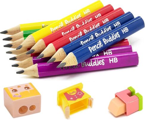 Short Jumbo Pencils for Kids, Preschoolers, Kindergarten, Toddlers, & Beginners - 12 Fat Pencils and 1 Sharpener & Eraser, Pencils #2, Triangle Grip, Big Pencils, Kids Pencils (Red) in Saudi Arabia