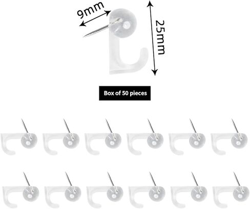 خطافات دبوس الدفع، دبوس رؤوس بلاستيكي، مسامير إبهام مزخرفة مع خطافات للوحة الفلين، خريطة التقويم، صور ملصق حلقة مفاتيح معلقة على الحائط 50 قطعة بيضاء in Kuwait
