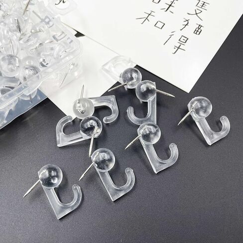 خطافات دبوس الدفع، دبوس رؤوس بلاستيكي، مسامير إبهام مزخرفة مع خطافات للوحة الفلين، خريطة التقويم، صور ملصق حلقة مفاتيح معلقة على الحائط 50 قطعة بيضاء in Kuwait