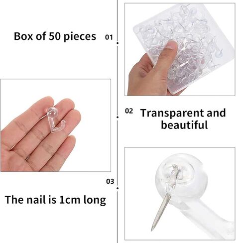 خطافات دبوس الدفع، دبوس رؤوس بلاستيكي، مسامير إبهام مزخرفة مع خطافات للوحة الفلين، خريطة التقويم، صور ملصق حلقة مفاتيح معلقة على الحائط 50 قطعة بيضاء in Kuwait