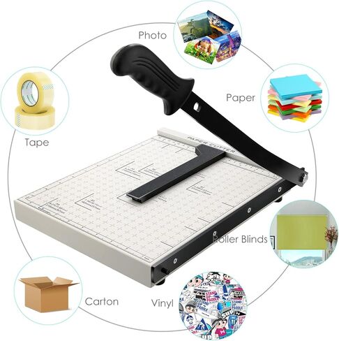 Paper Cutter Heavy Duty A4-B7, 12" Cut Length Guillotine Paper Trimmer for Cardstock Metal Base, with Safety Blade Lock&Dual Guides, 12 Sheets Capacity, for Home Office Classroom School (PureWhite) in Kuwait