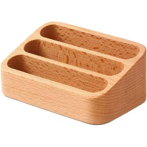 Sizikato Wooden Business Card Holder for Desk, 3 Card Slots Business Card Display Holder Stand