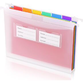 Hanging File Folder for Letter Size, Filing Cabinet Organizer with 7 Pockets Accordion Dividers Folder, Desktop File Holder for Office, Home and Classroom, Black