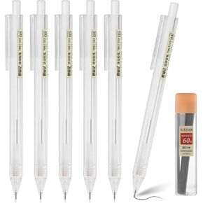 مجموعة أقلام رصاص ميكانيكية مبتكرة من TIESOME مكونة من 6 قطع، أقلام رصاص شفافة بقطر 0.5 مم مع 60 قطعة من الرصاص القابلة لإعادة التعبئة للفنانين الجماليين، مجموعة أقلام رصاص قابلة للسحب لكتابة الطلاب والصياغة والرسم والرسم in Kuwait