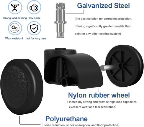 عجلات عجلات لكراسي المكتب مقاس 2 بوصة لكرسي المكتب على جميع الأرضيات والخشب الصلب، عجلات مزدوجة متدحرجة هادئة لكرسي مكتب المكتب، كرسي كمبيوتر للألعاب، مجموعة من 5 عجلات لكراسي المكتب تناسب عالمي in Kuwait