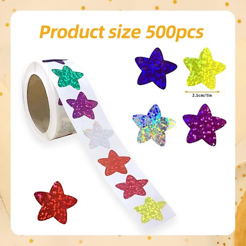 500Pcs Colors Glitter Star Stickers, 1 inch Self Adhesive Glitter Stars for Reward Charts, Incentive Stickers for Kids and Teachers, Ideal for School, Office,Crafts and Classroom Teachers in Saudi Arabia
