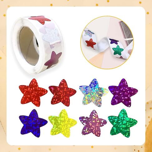 500Pcs Colors Glitter Star Stickers, 1 inch Self Adhesive Glitter Stars for Reward Charts, Incentive Stickers for Kids and Teachers, Ideal for School, Office,Crafts and Classroom Teachers in Saudi Arabia