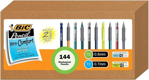 قلم رصاص ميكانيكي رقم 2 من BIC، أقلام رصاص ميكانيكية مريحة للغاية مع قبضة - مجموعة متنوعة من 144 قلم رصاص ميكانيكي - 72 قلم رصاص 0.5 مم مع 72 قلم رصاص ميكانيكي 0.7 مم - براميل ملونة متنوعة in Kuwait