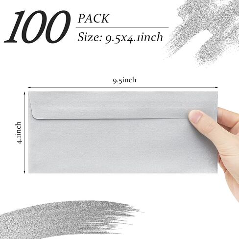 100 حزمة من المظاريف الفضية المعدنية #10 مظاريف عمل 4-1/8 × 9-1/2 مظاريف بريدية ذاتية اللصق للمكتب، وورق الأعمال، والفواتير، والبريد الشخصي، والرسائل، والدعوات الفريدة in Kuwait