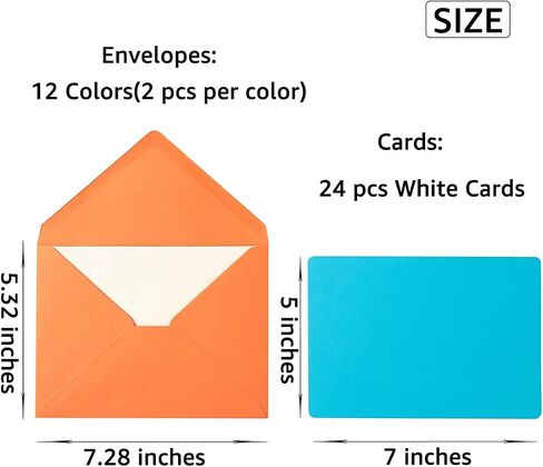 A7 Colorful Envelopes and Blank Cards 24 Pieces A7 Envelopes and 24 Pieces 5x7 Cream Color Flat Cards for Weddings, Invitations, Birthday, Baby Shower (Cream Color) in Saudi Arabia